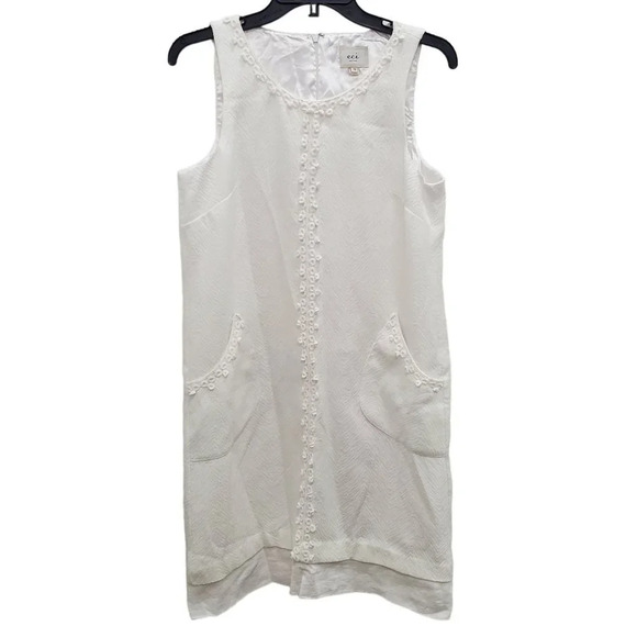 Eci New York Women's White Sleeveless Textured Cotton Blend Shift Dress Size‎ 10 - Picture 1 of 7